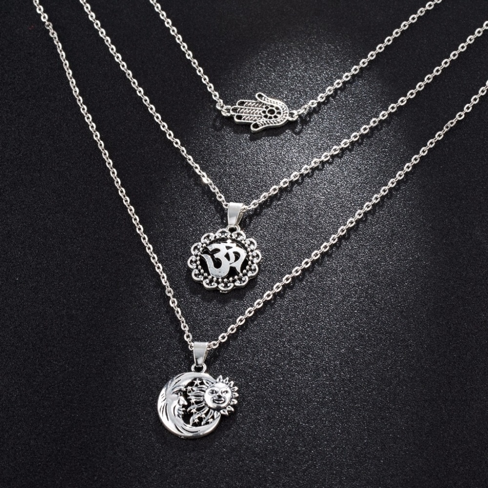 N3 | Boho Dainty Multi Layer Moon Hand Necklace - Picture 2 of 5